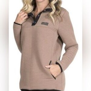 Simply Southern Mocha Ribbed Quarter Snap, Tan, Women's Medium